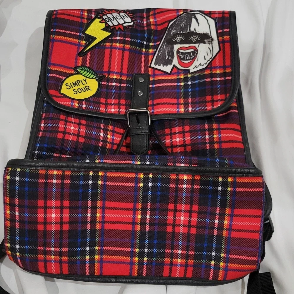 Disney Cruella Plaid Backpack Loungefly Style Red Tartan Patches One Size